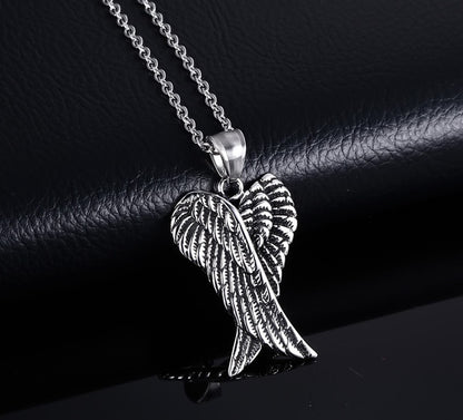 Stainless Steel Angel Wings Men's Pendant Necklace Men Necklaces Gothic Vintage Double Angel Wings Pendant Fashion Biker jewellery