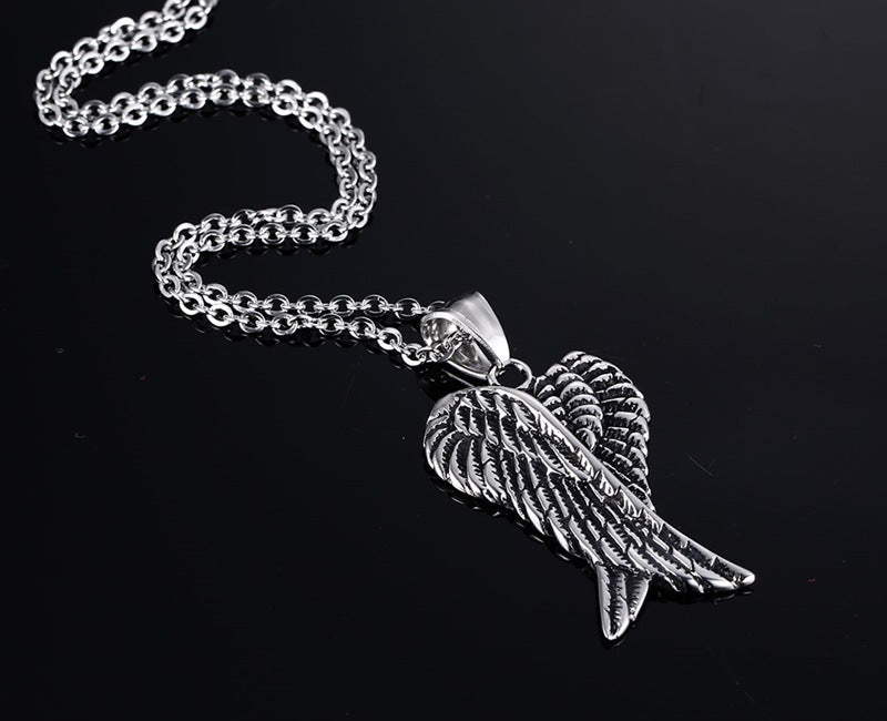 Stainless Steel Angel Wings Men's Pendant Necklace Men Necklaces Gothic Vintage Double Angel Wings Pendant Fashion Biker jewellery