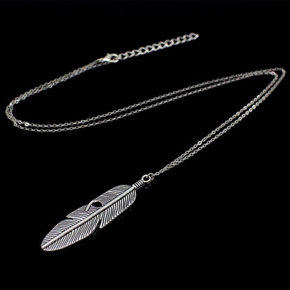 Feather Necklace Leaves Long Chain Pendant